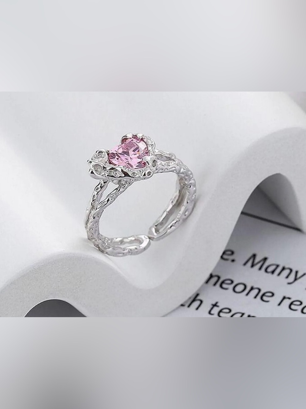 Chic Adjustable Pink Crystal Heart Ring